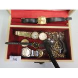 JEWELLERY BOX AND CONTNETS OF WRISTWATCHES INCLUDING ONE 9ct ETC