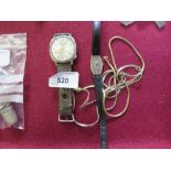 9ct GOLD LADIES WRISTWATCH (RUNNING), ONE OTHER AND TWO CHAINS