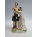 STAFFORDSHIRE FLATBACK FIGURINE _ ROMEO & JULIET WITH QUOTE TO BASE _ c.1850 Parr figure of the