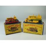 Matchbox MB 18 18a Caterpillar Bulldozer, boxed_fair, box bad (46mm) AND 18c Caterpillar