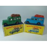 Two Matchbox MB 12 12c Land Rover Safari, boxed _ blue mint and box mint, green near mint, box