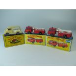Matchbox MB 29 29a Bedford Milk Delivery Van GPW, boxed _ Mint, box mint AND two 29c Fire Pump