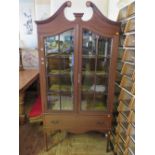 An Edwardian Mahogany Inlaid and Chequer Strung Glazed Display Cabinet with broken scroll pediment