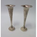 A Pair of Indian White Metal Specimen Vases, 14cm, 124g