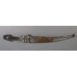 A Nineteenth Century Horn Handled Knife with .84 silver and niello engraved mounts, overall length