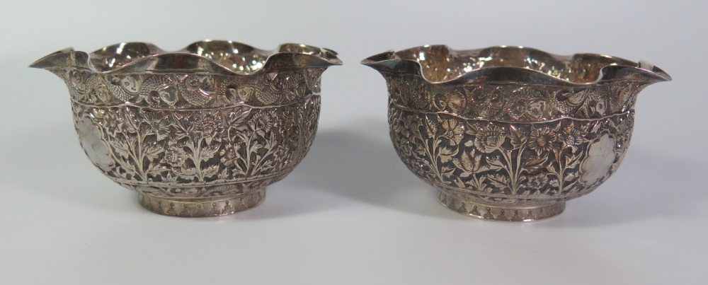 A Pair of Indian / Scottish Silver Bowls with marks for Glasgow 1899, Edward & Sons Glasgow, 12.5cm,