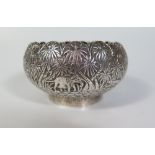An Indian Silver Bowl decorated with palm trees and animals, 108g