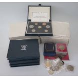 A Collection of Jersey and Guernsey Commemorative Coins, some sterling silver