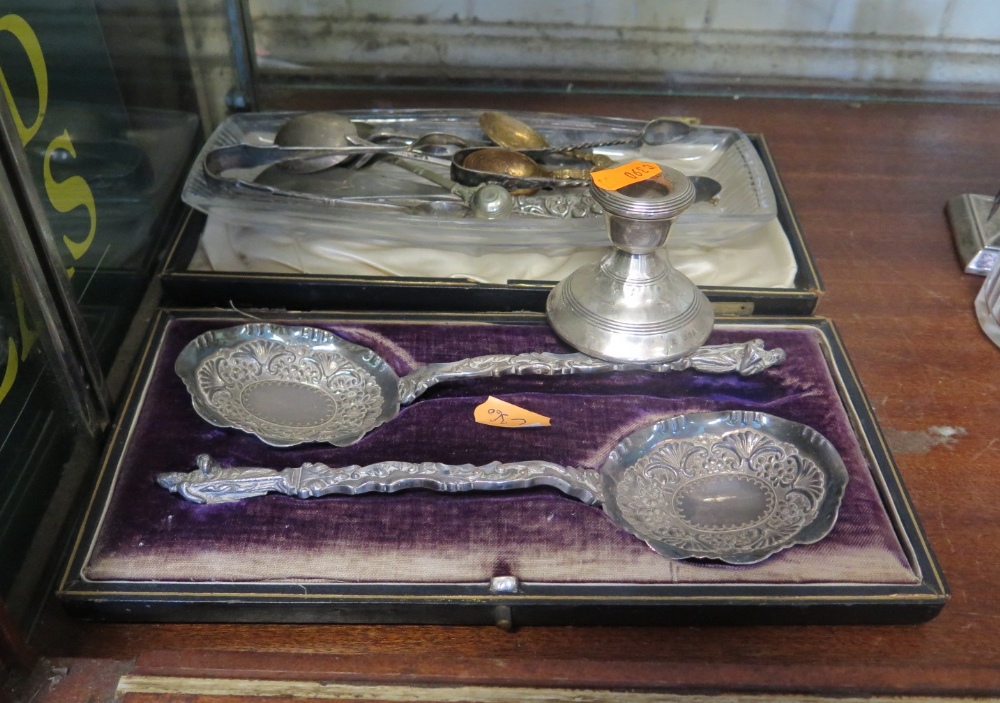 A Selection of Silver and Plate including pair of silver plated apostle top spoons