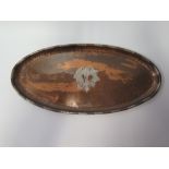 A Hugh Wallis Planished Copper and Pewter Inlaid Oval Tray, 38cm