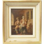 John Cranch (1757-1821) (attrb.), Man and Wife with Babe, oil on panel, 18 x 15 cm, framed