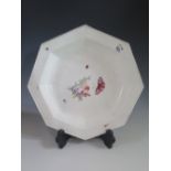 A Chelsea Porcelain Plate of octagonal shape with relief moulded and enamel floral decoration and