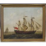 19th Century, Unsigned, British Naval Ship Flying the Red Ensign Flag, oil on canvas, 81x 65cm