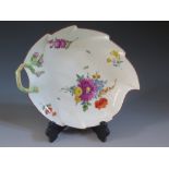 A Nineteenth Century Meissen Leaf Shaped Floral Decorated Dish with naturalistic branch handle