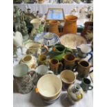 A Selection of Ceramic Jugs, Midwinter and copper lustre bowls, maiolica bottle etc