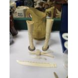 Victorian Eglington Jug and carved bone ornaments etc