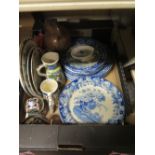 Selection of Blue and White Ware, other ceramics, silver plated mug, copper jug etc