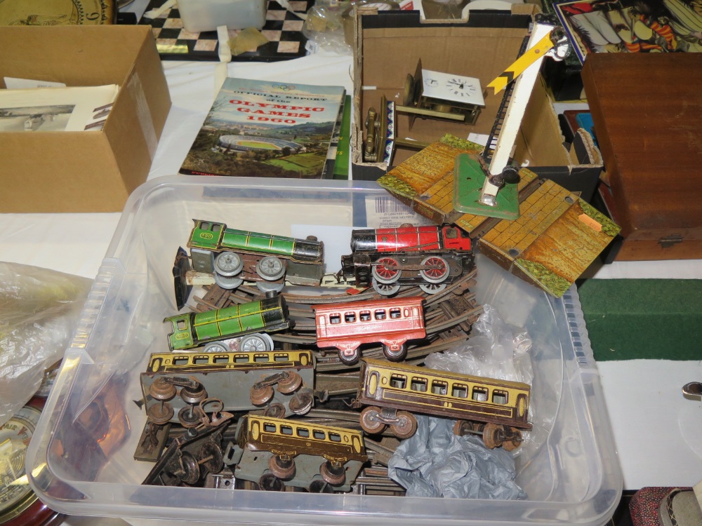 A Box of Hornby Tin Plate Clockwork Model Railway including three tank engines