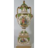 A Late Nineteenth Century Dresden Hand Painted Vase with cover, 15.5cm