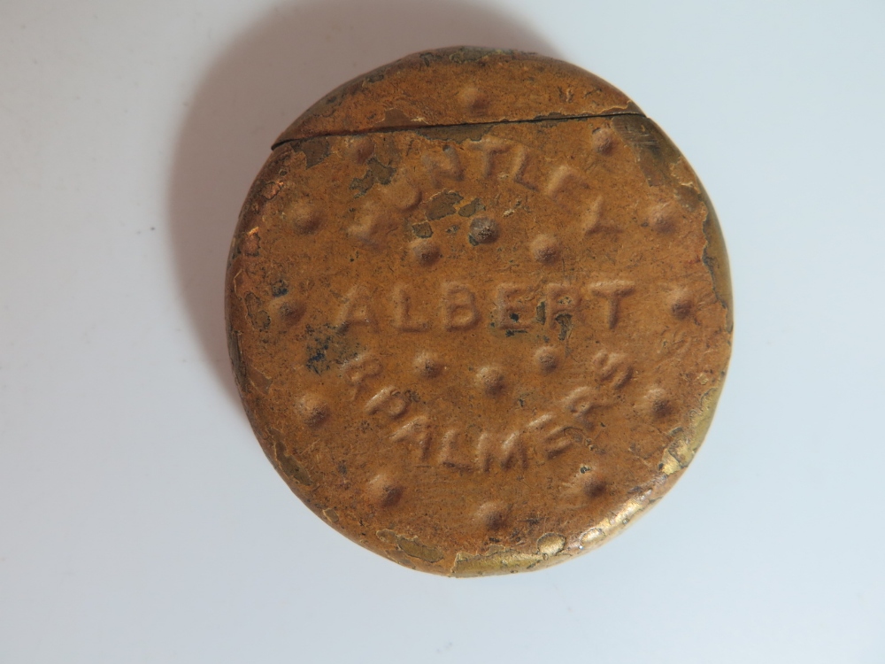 A Rare Huntley & Palmers Cold Painted Vesta in the form of a biscuit