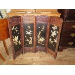A Japanese Four Fold Screen with relief mother of pearl and bone decoration