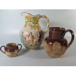 A Nineteenth Century Robert Burns 'Willie Brew'd a Peck o' Maut' Jug 24cm, Doulton jug and two