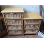 Two Beech nests of drawers with basketweave drawers