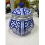 Blue and White Hexagonal Vase and Cover