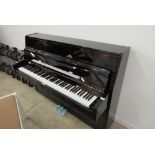 Bentley New Stock
A recent Model UP108 modern style upright piano in a bright ebonised case.