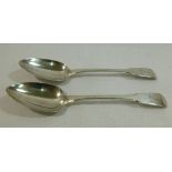 A pair of George III fiddle pattern silver tablespoons, London 1812 by Alice and George Burrows, 22.