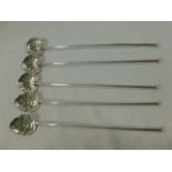 Five Continental silver ice cream sundae drinking straws, stamped '800', 18cm long,