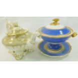 An H & R Daniel porcelain teapot, second bell shape, decorated with a grey band and gilt detail,