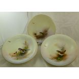 A Royal Worcester plate by James Stinton decorated with a 'Golden Crested Wren', signed Jas Stinton,