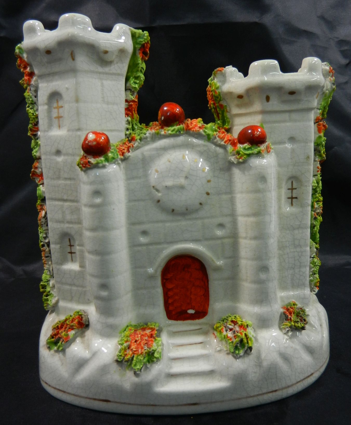 Three Staffordshire pottery flatback pastille burners in the form of castles, 18.5cm, 17cm and 14. - Image 2 of 13