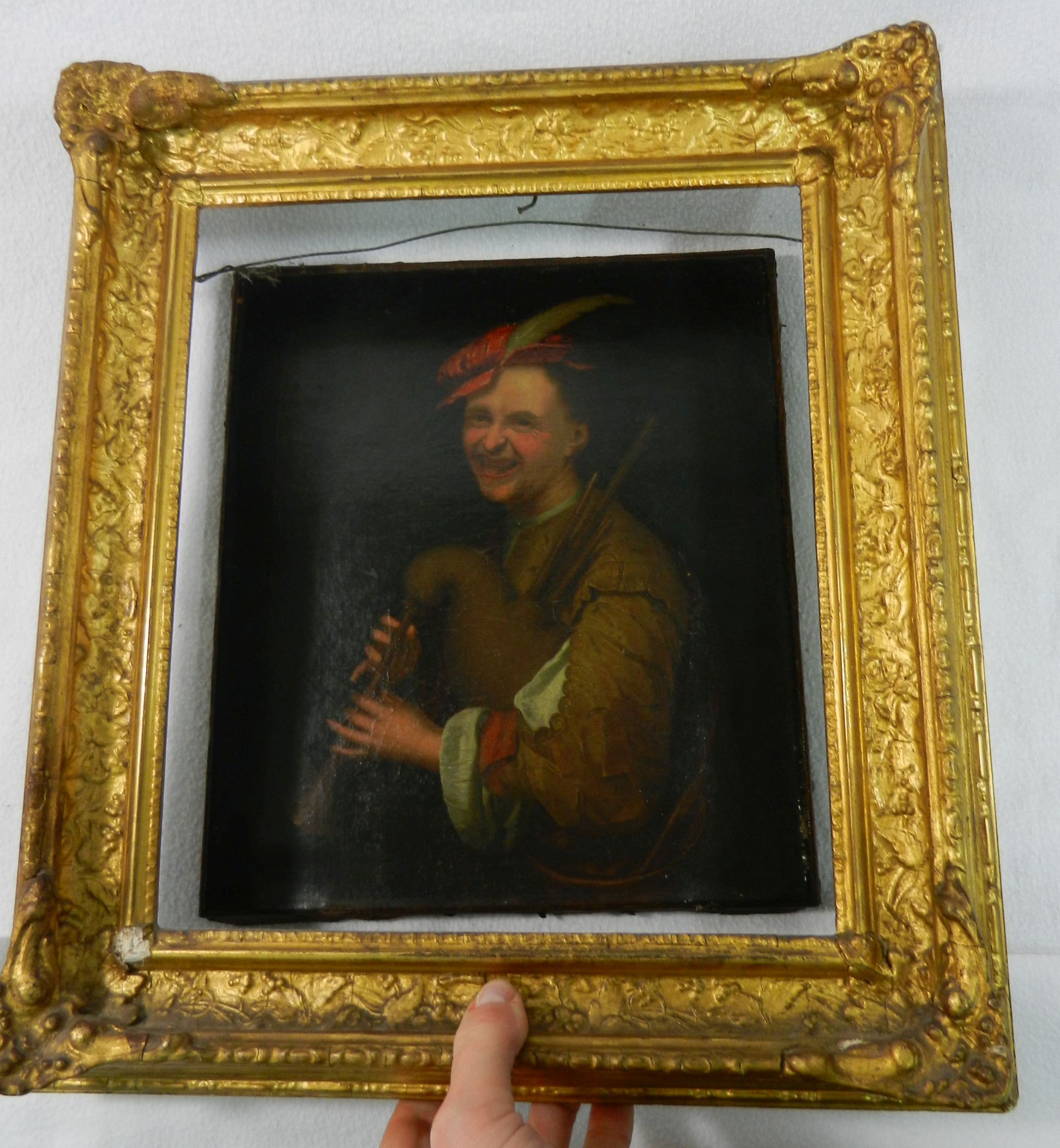Circle of Jan Tilius (1660-1719), oil on canvas, laughing bagpipe player, - Image 3 of 6