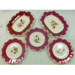 A part H & R Daniel dessert service comprised of three plates and an oval dish, Shrewsbury shape,