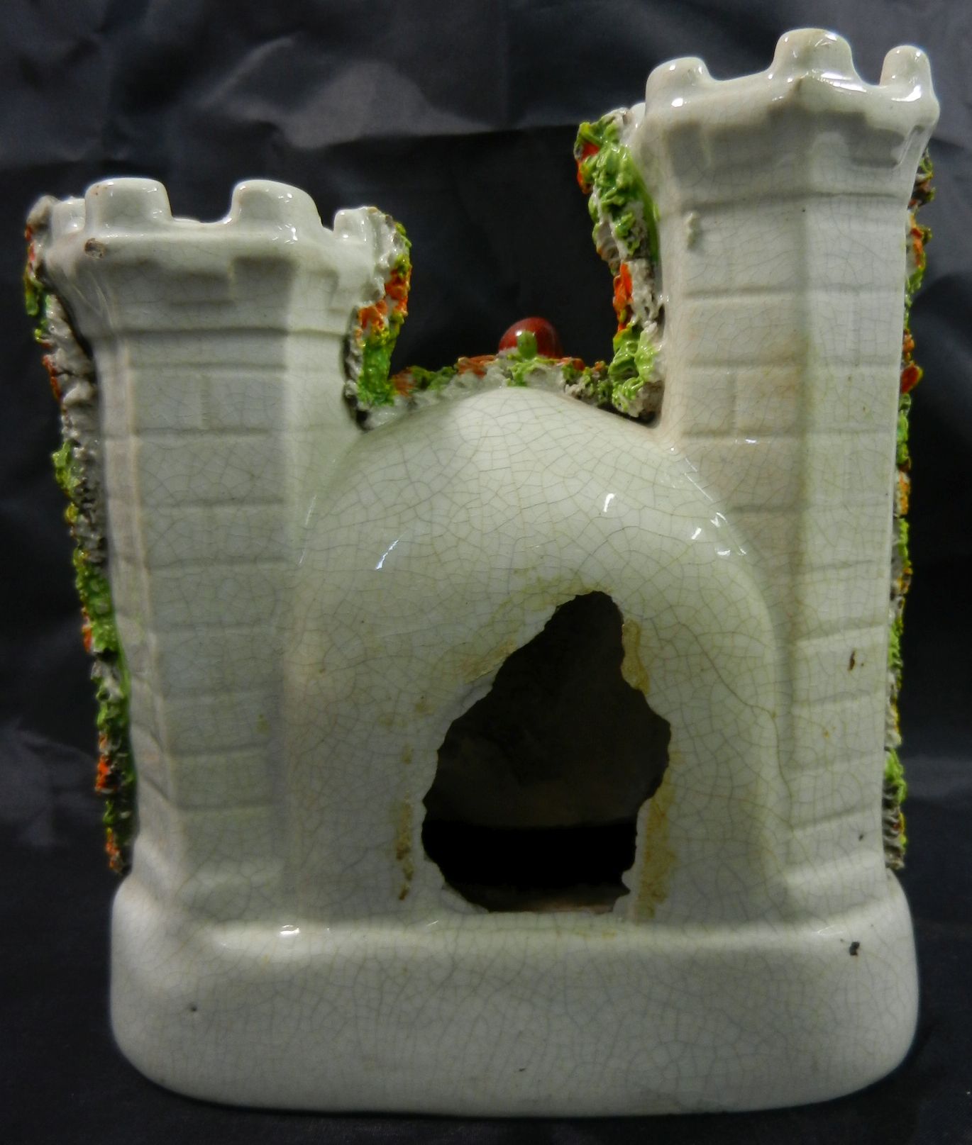 Three Staffordshire pottery flatback pastille burners in the form of castles, 18.5cm, 17cm and 14. - Image 3 of 13