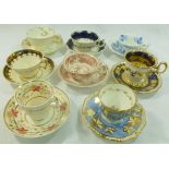 Eight H & R Daniel porcelain cups and saucers including first gadroon, London,