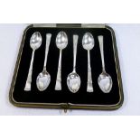 Six sterling silver coffee spoons with cast bamboo decoration, 9.6cm long, combined weight 1.