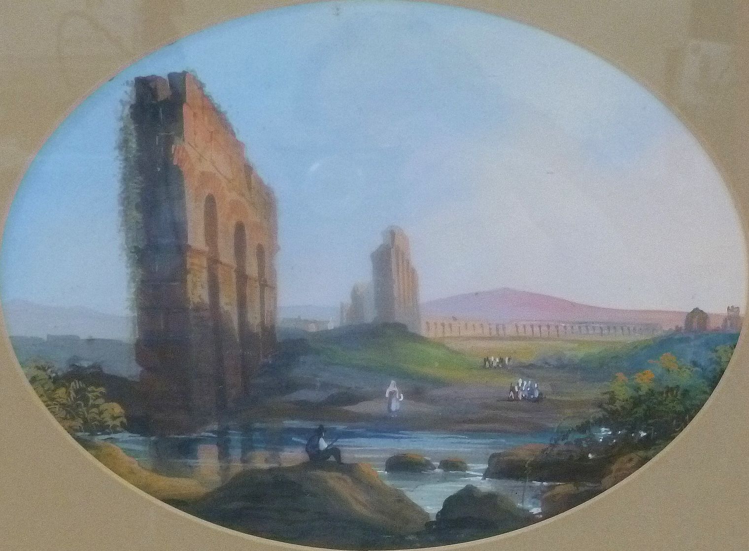 A pair of late 19th/early 20th century gouache and watercolours depicting ruins of an aquaduct and