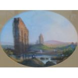 A pair of late 19th/early 20th century gouache and watercolours depicting ruins of an aquaduct and
