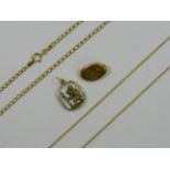 A quantity of 9 carat gold items comprised of two chains,