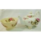 An H & R Daniel porcelain teapot and slops bowl, both plain edge shape and pattern no.