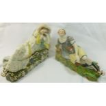 A pair of Staffordshire pearlware figures of Mark Anthony, 30cm long and Cleopatra, 32cm long,