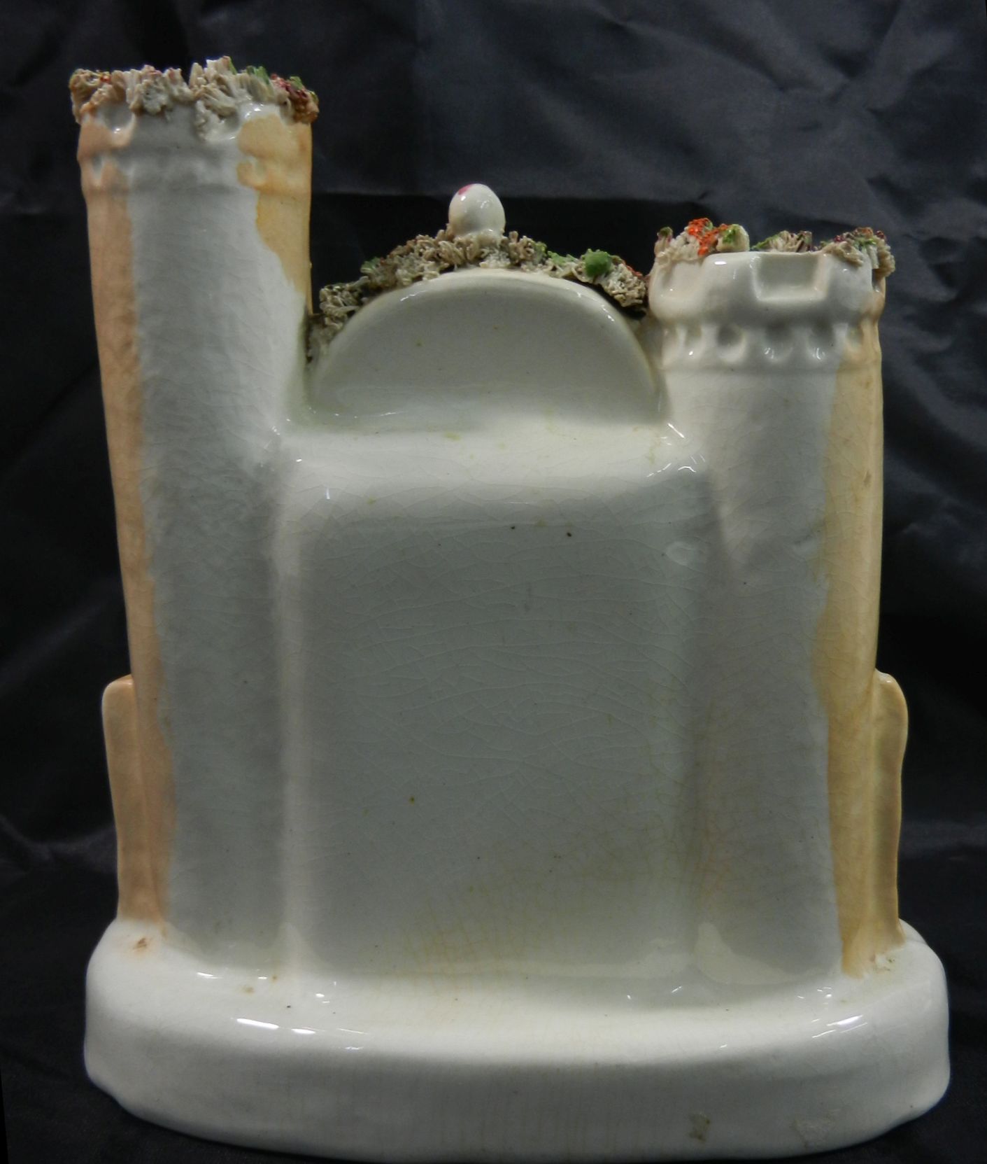 Three Staffordshire pottery flatback pastille burners in the form of castles, 18.5cm, 17cm and 14. - Image 11 of 13