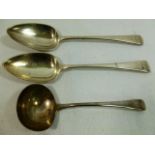Two George III old English pattern silver serving spoons, London 1802,