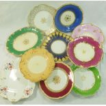 Ten H & R Daniel porcelain plates and stands including Shrewsbury, second gadroon, shell border,