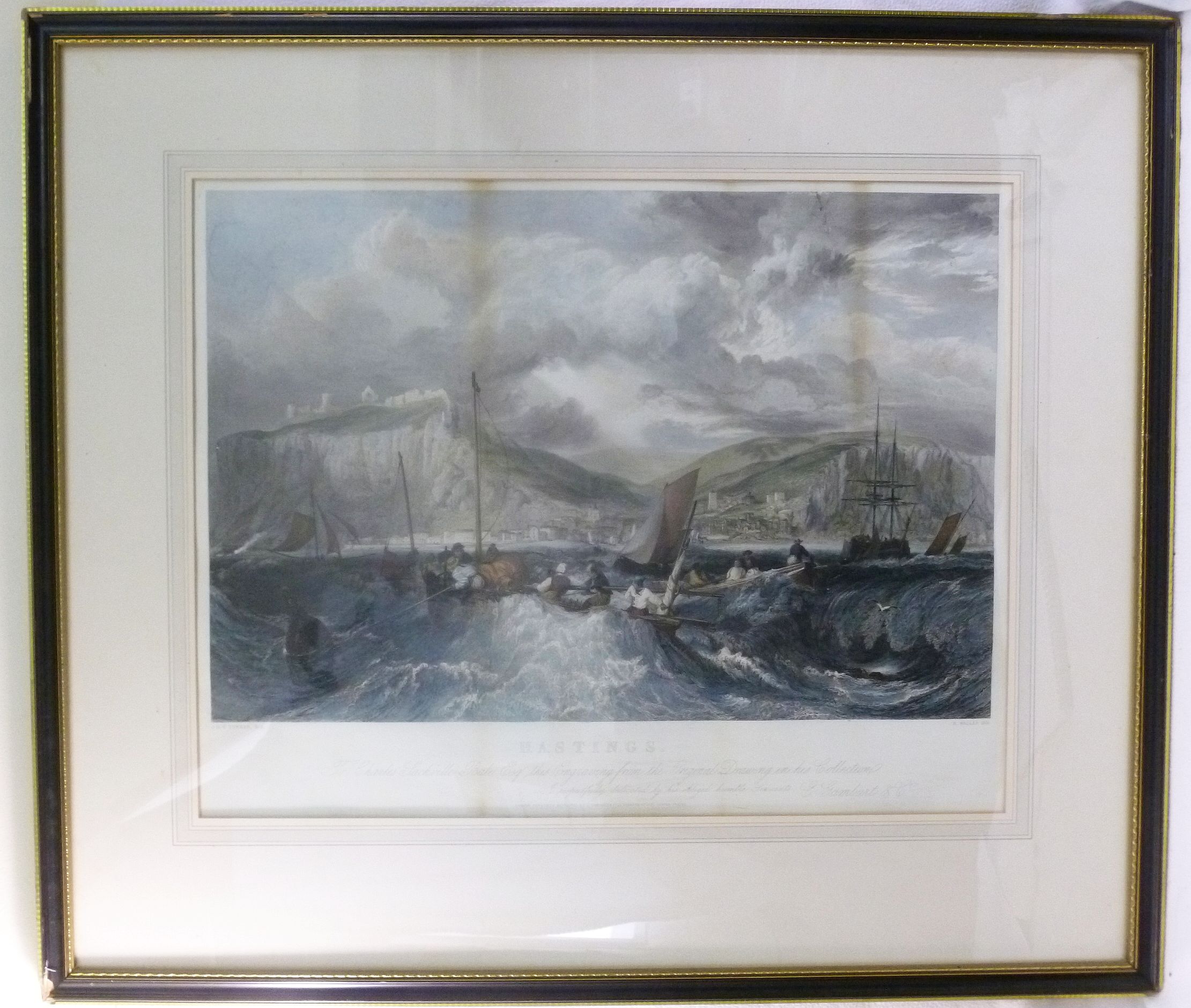 A large hand coloured engraving after the original by J W M Turner (1775-1851), entitled 'Hastings', - Image 2 of 2