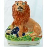 A Victorian Staffordshire pottery flatback figure of the British Lion Crushing Napoleon, 24.