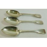 Three William IV silver fiddle pattern tablespoons, London 1831, by Charles Boyton, 22cm long, 6.